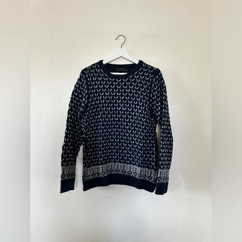 Zara Man Denim Couture Chunky Navy Sweater, Made in Italy